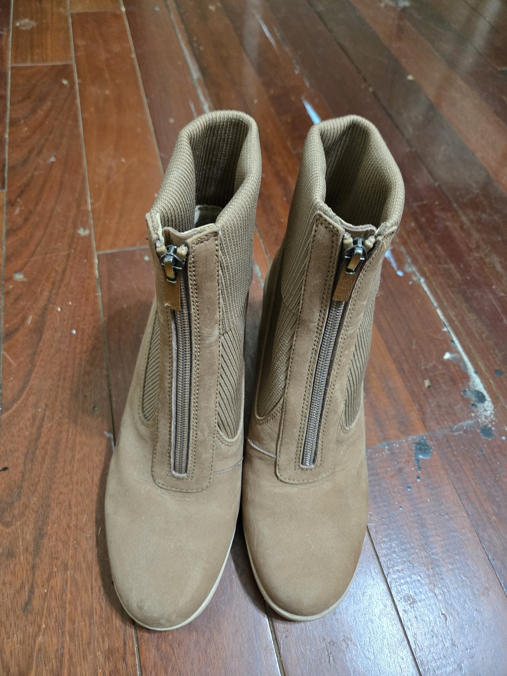 Women's Tan Front-Zip Ankle Boots